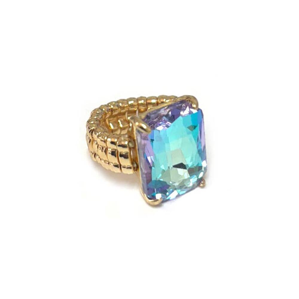 Dopamine Rectangular Glass Cocktail Stretch Adjustable Ring - Picture 12 of 16